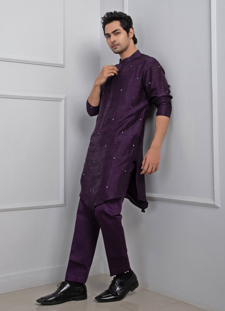 Purple Embroidered Silk Kurta Pant Set Smriti - Fabilicious Fashion