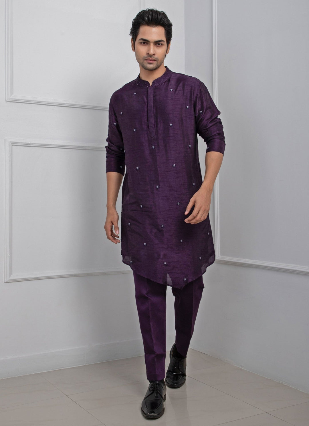 Purple Embroidered Silk Kurta Pant Set Smriti - Fabilicious Fashion