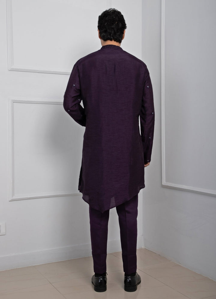 Purple Embroidered Silk Kurta Pant Set Smriti - Fabilicious Fashion