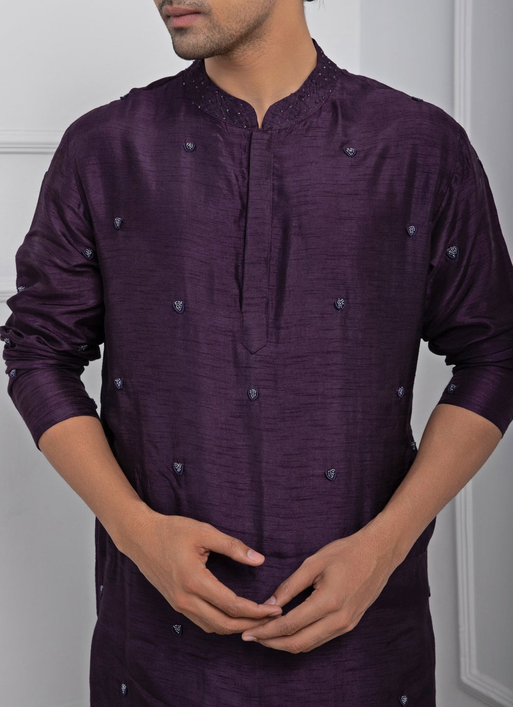 Purple Embroidered Silk Kurta Pant Set Smriti - Fabilicious Fashion