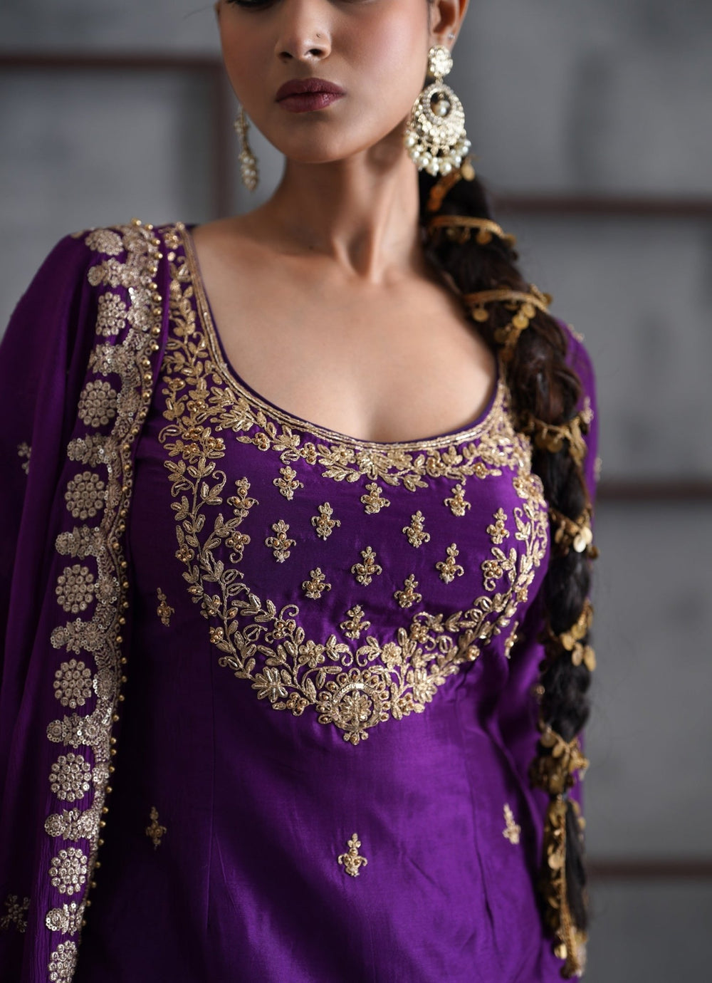 Purple Embroidered Silk Kurta Sharara Set Deepika Chadha - Fabilicious Fashion