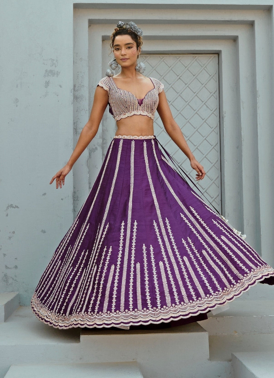 Purple Embroidered Silk Lehenga Set Chamee and Palak - Fabilicious Fashion
