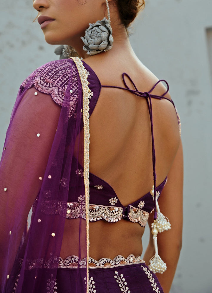 Purple Embroidered Silk Lehenga Set Chamee and Palak - Fabilicious Fashion