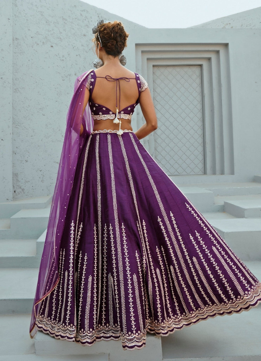 Purple Embroidered Silk Lehenga Set Chamee and Palak - Fabilicious Fashion