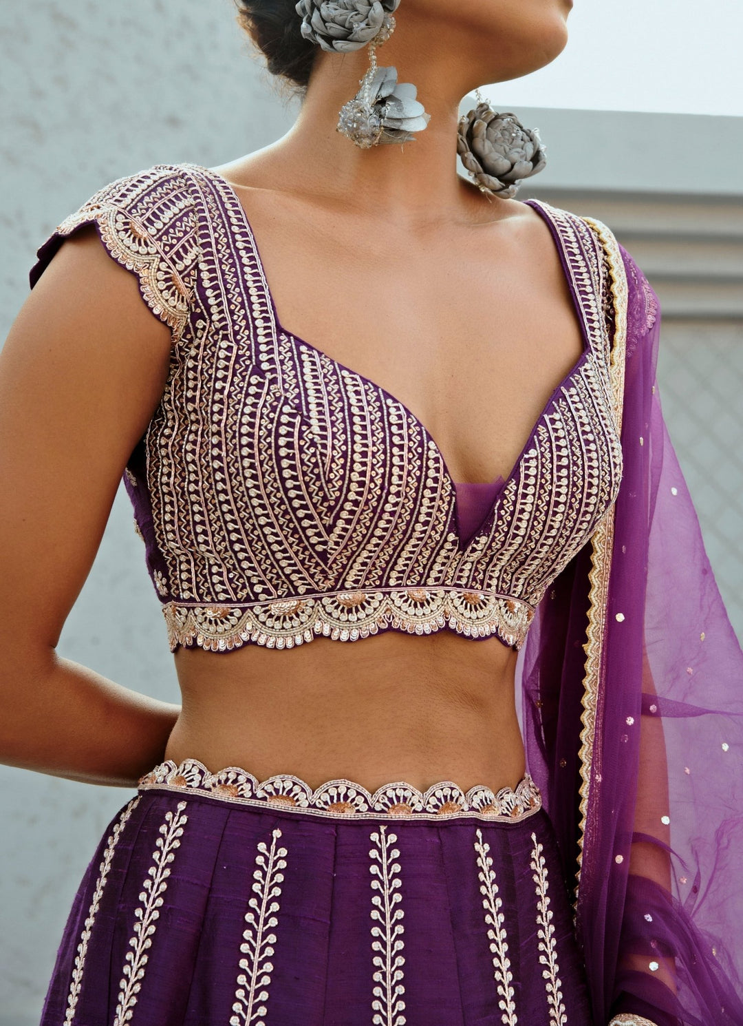 Purple Embroidered Silk Lehenga Set Chamee and Palak - Fabilicious Fashion