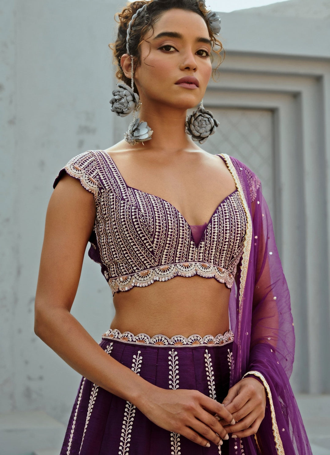 Purple Embroidered Silk Lehenga Set Chamee and Palak - Fabilicious Fashion