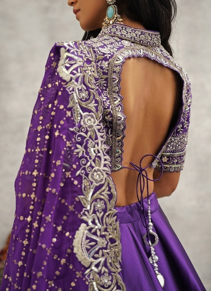 Purple Embroidered Silk Lehenga Set Kapda Dori - Fabilicious Fashion