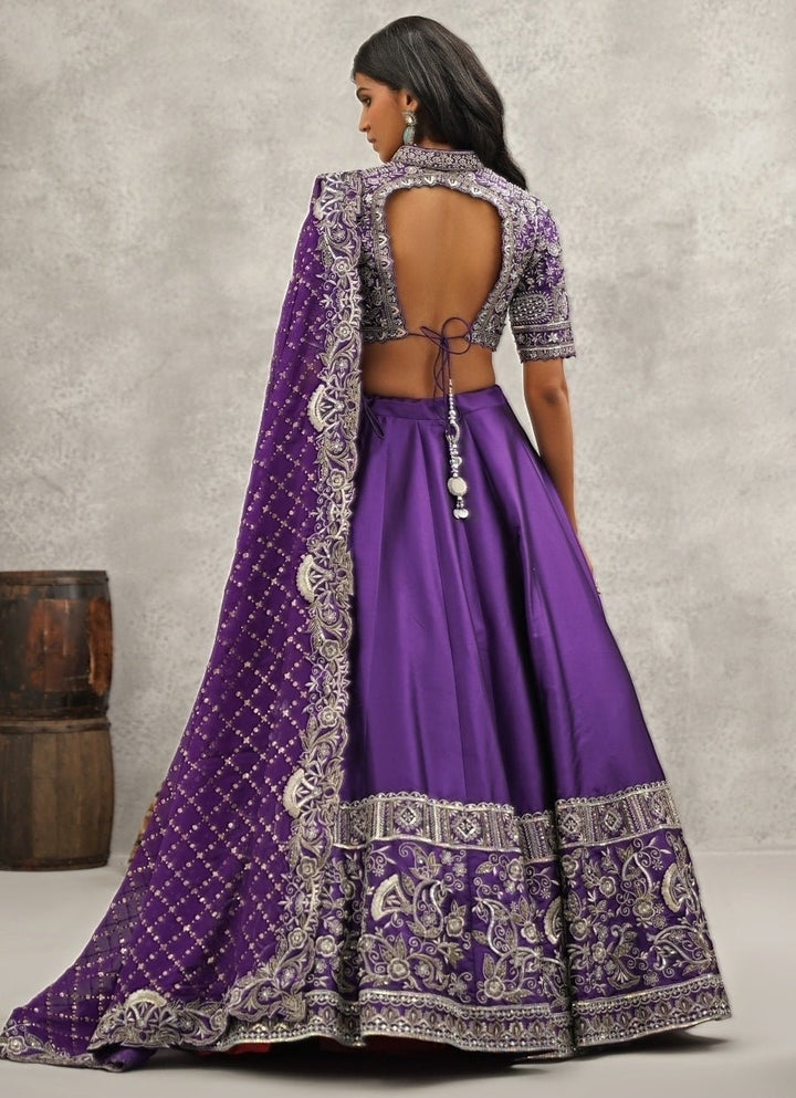 Purple Embroidered Silk Lehenga Set Kapda Dori - Fabilicious Fashion