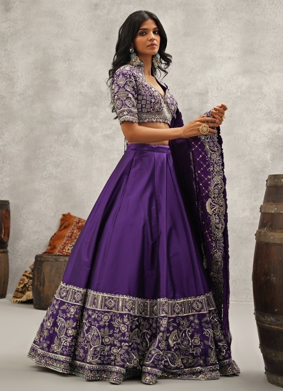 Purple Embroidered Silk Lehenga Set Kapda Dori - Fabilicious Fashion