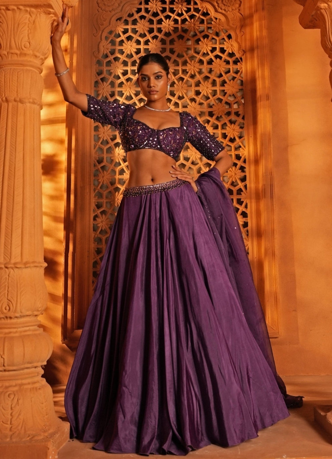 Purple Embroidered Silk Lehenga Enamour by Radha - Fabilicious Fashion
