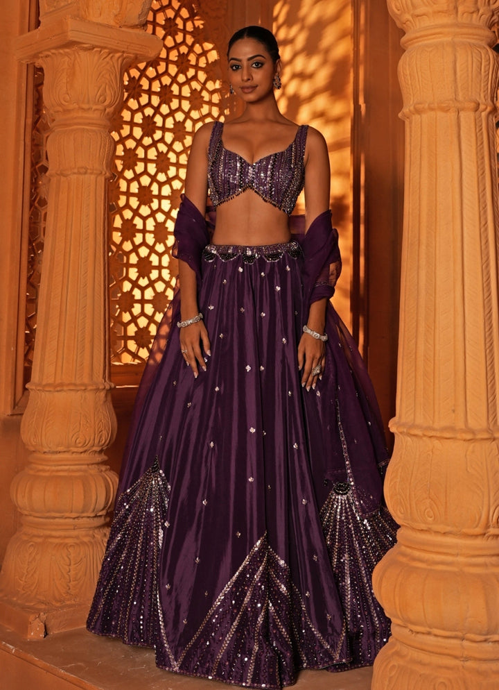 Purple Embroidered Silk Lehenga Enamour by Radha - Fabilicious Fashion