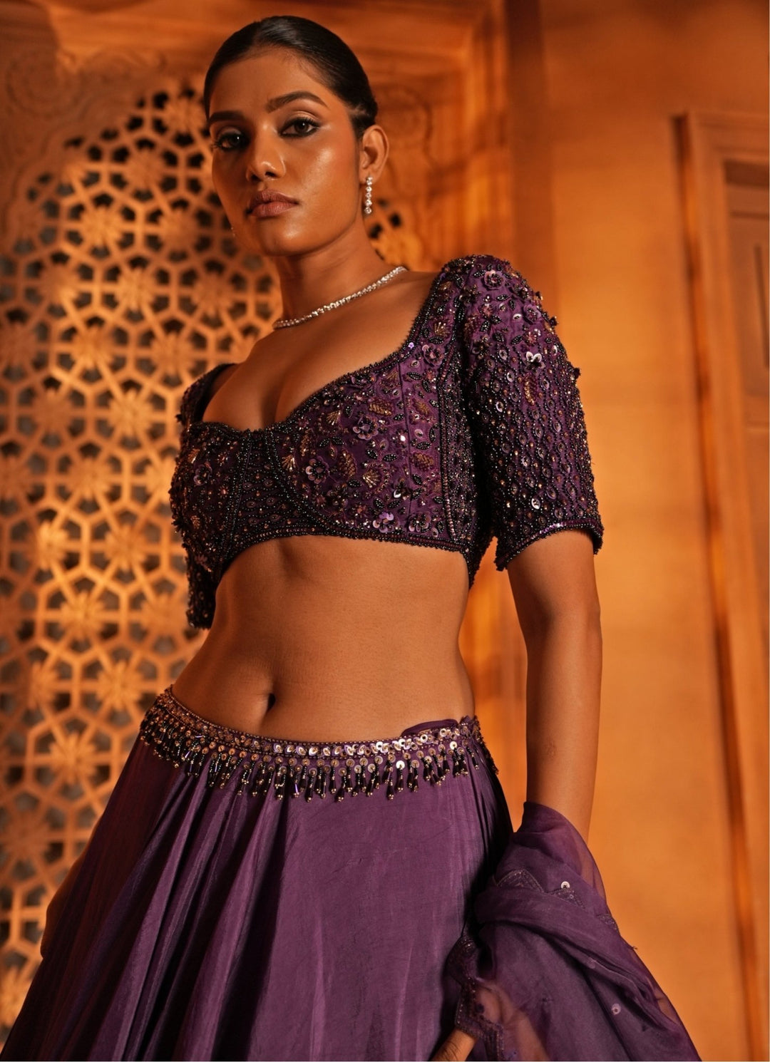 Purple Embroidered Silk Lehenga Enamour by Radha - Fabilicious Fashion
