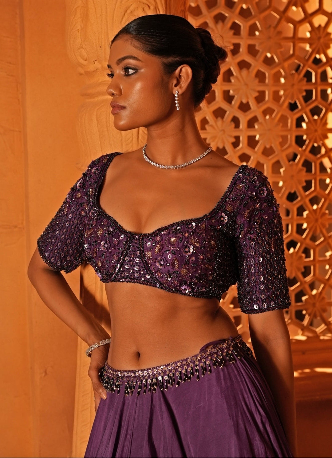 Purple Embroidered Silk Lehenga Enamour by Radha - Fabilicious Fashion