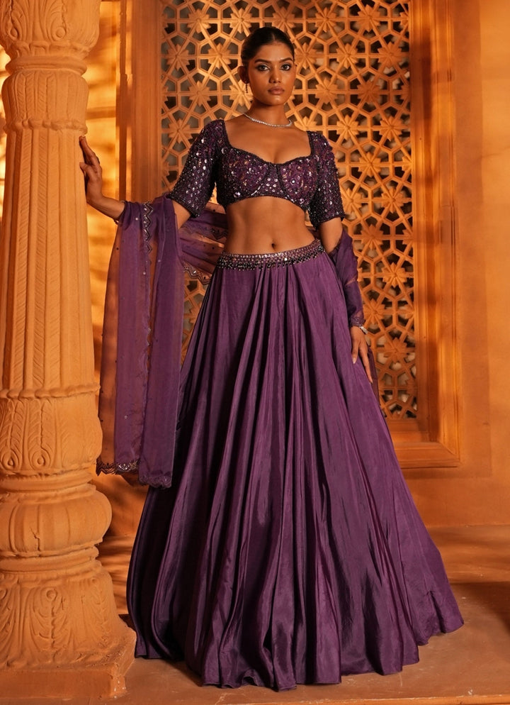 Purple Embroidered Silk Lehenga Enamour by Radha - Fabilicious Fashion