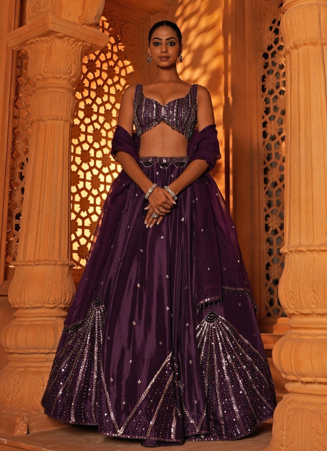 Purple Embroidered Silk Lehenga Enamour by Radha - Fabilicious Fashion