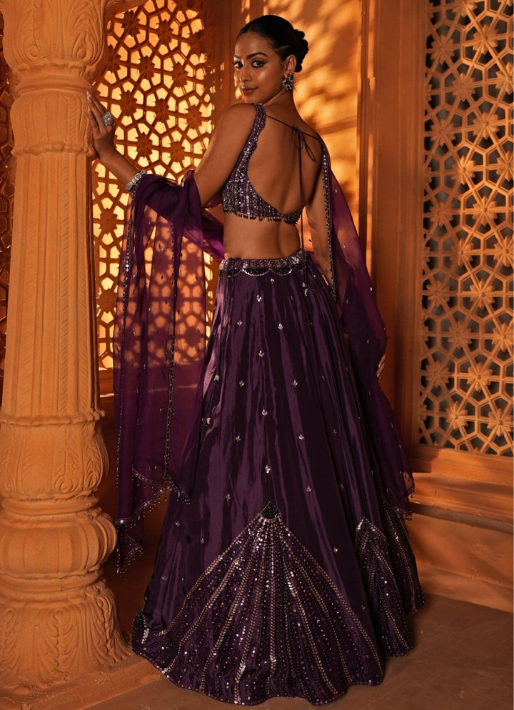 Purple Embroidered Silk Lehenga Enamour by Radha - Fabilicious Fashion