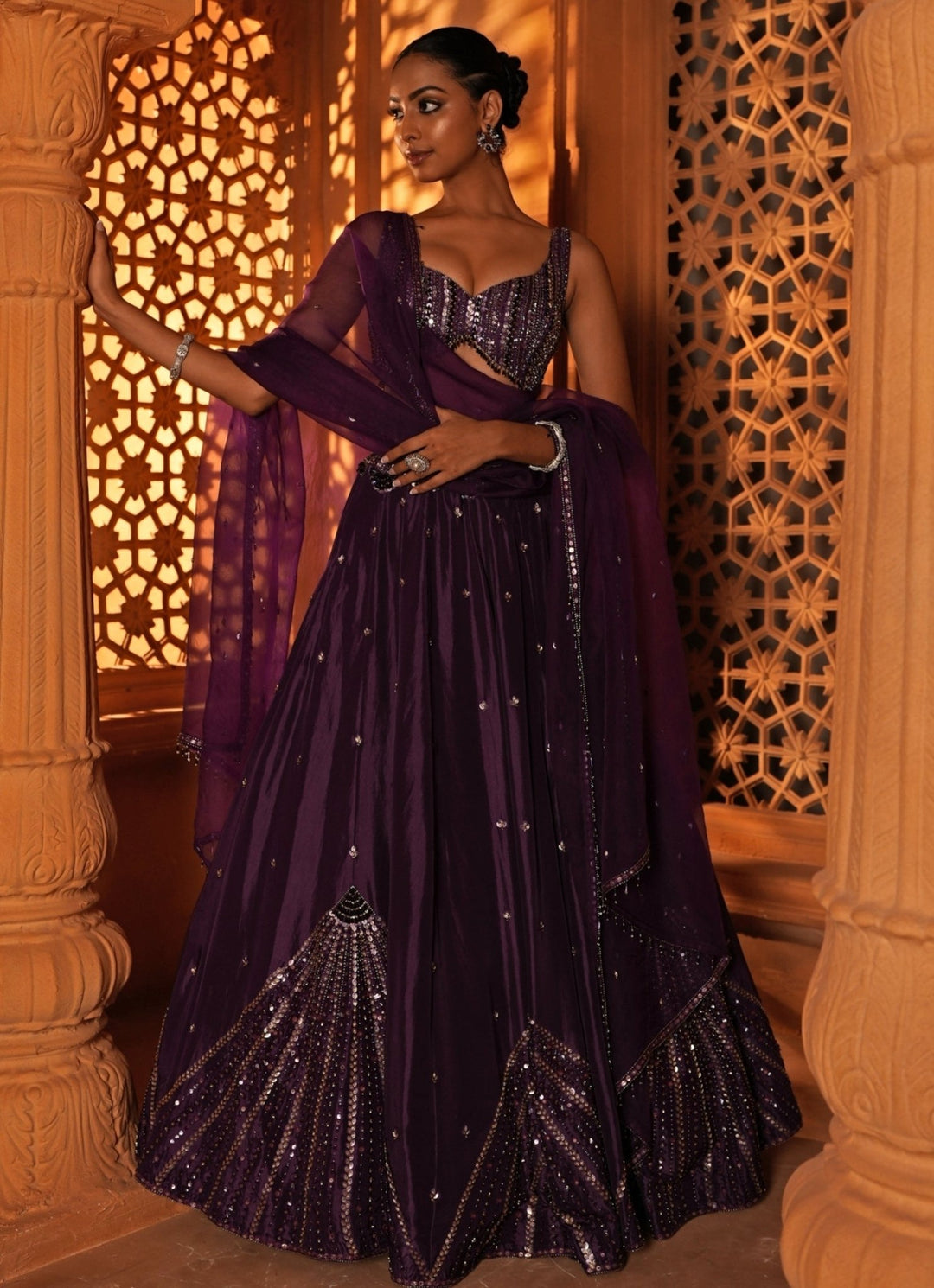 Purple Embroidered Silk Lehenga Enamour by Radha - Fabilicious Fashion