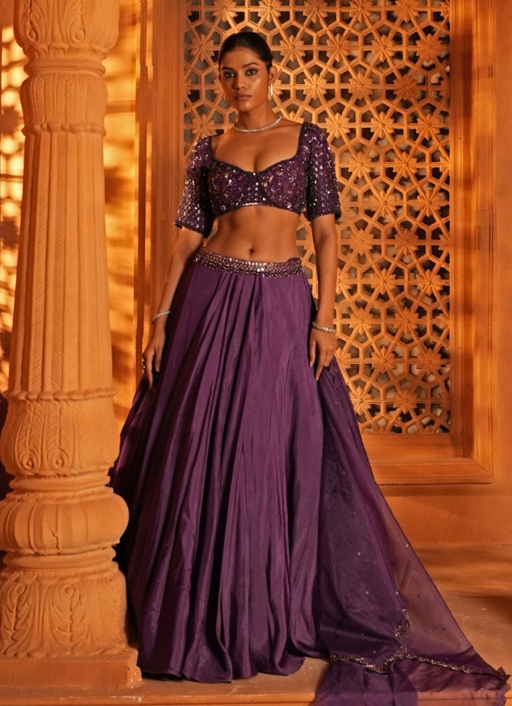 Purple Embroidered Silk Lehenga Enamour by Radha - Fabilicious Fashion