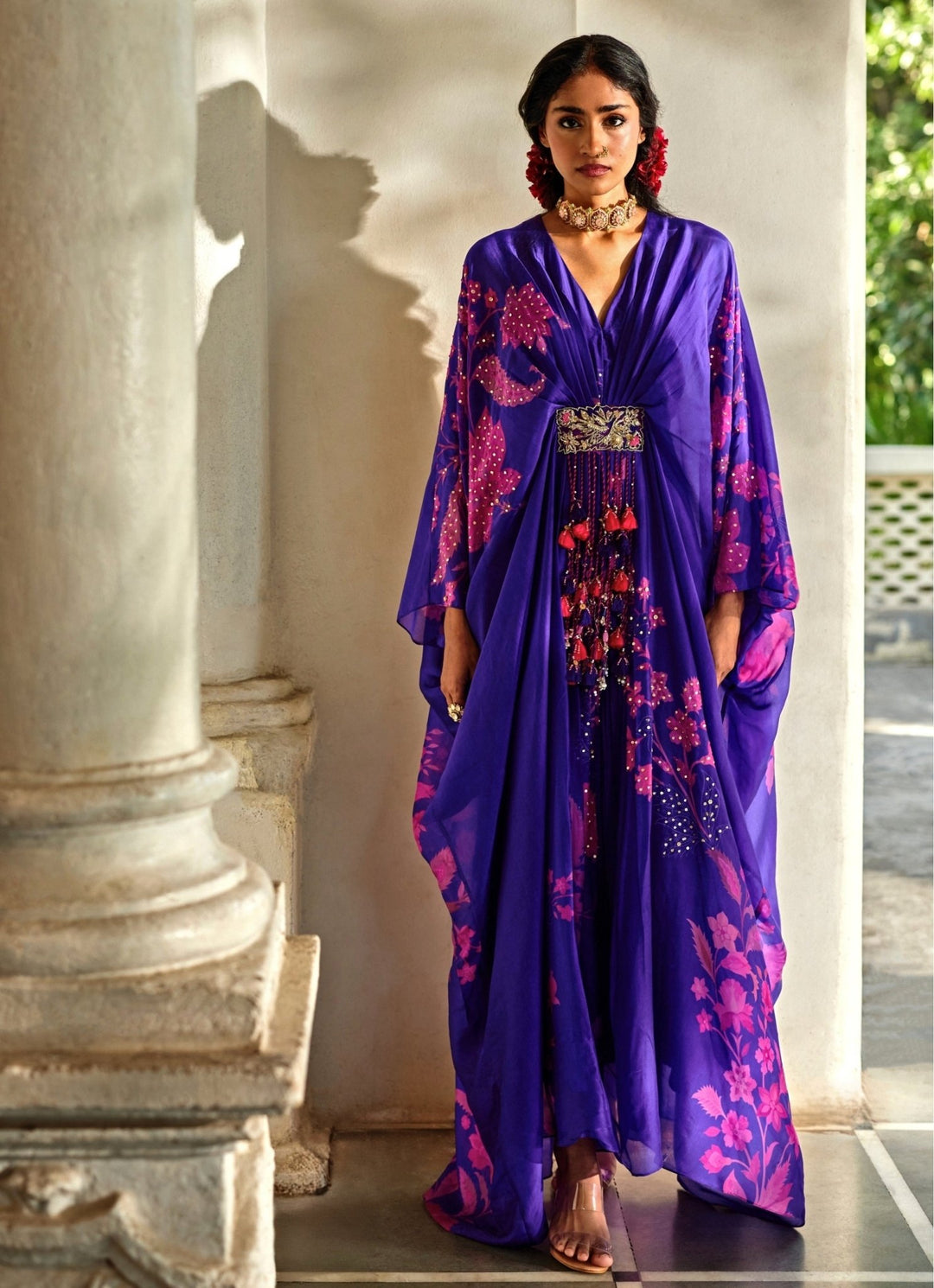 Purple Embroidered Silk Organza Kaftan Set Paulmi and Harsh - Fabilicious Fashion