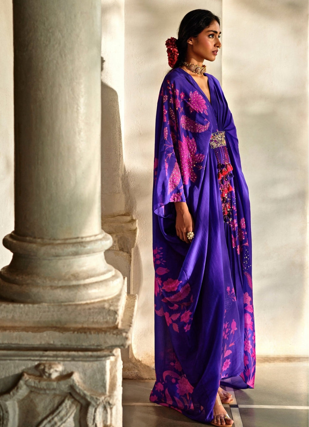 Purple Embroidered Silk Organza Kaftan Set Paulmi and Harsh - Fabilicious Fashion