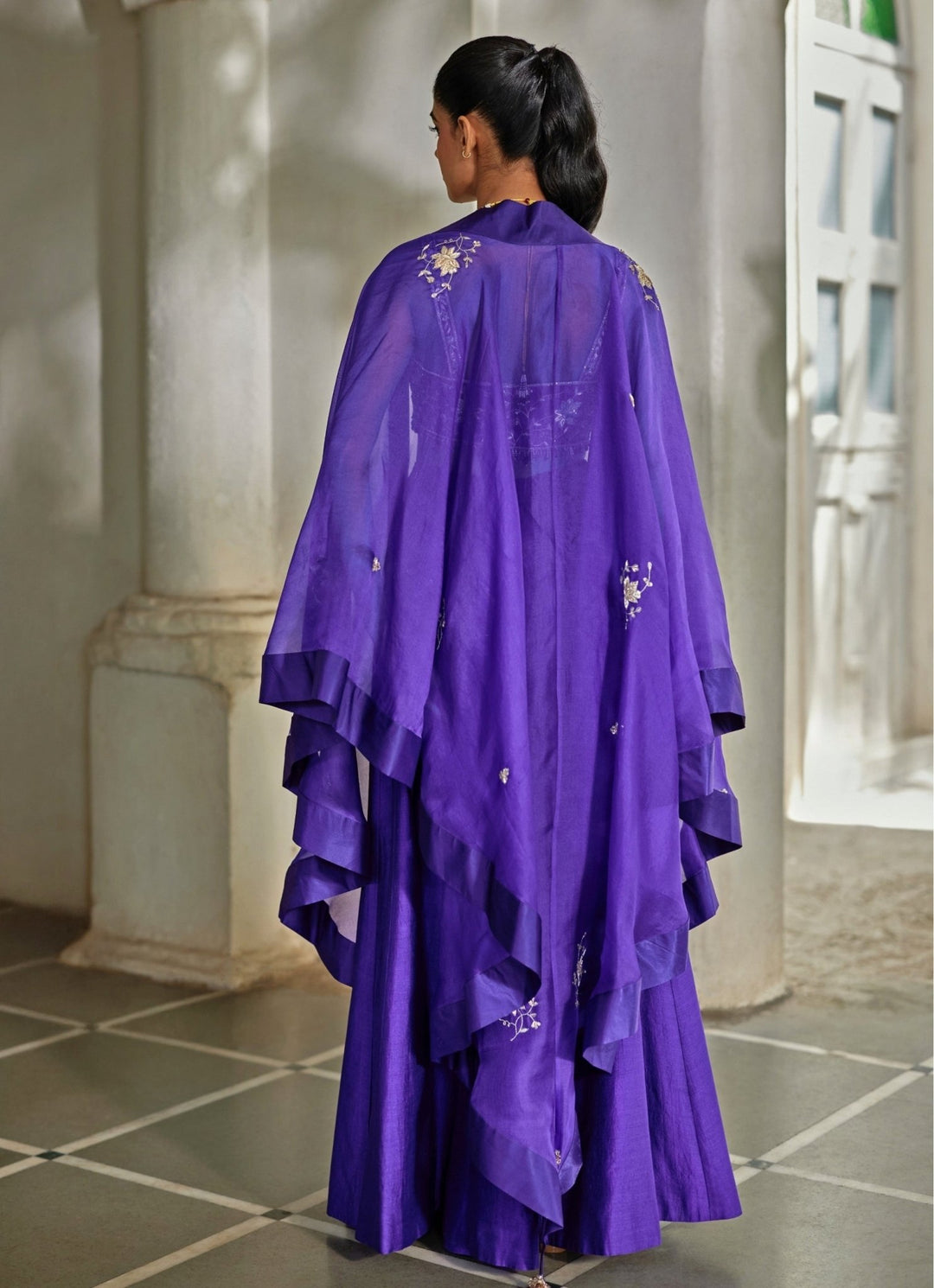 Purple Embroidered Silk Palazzo Cape Set Paulmi and Harsh - Fabilicious Fashion
