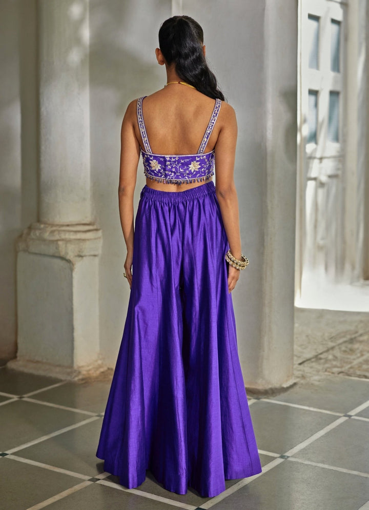 Purple Embroidered Silk Palazzo Cape Set Paulmi and Harsh - Fabilicious Fashion