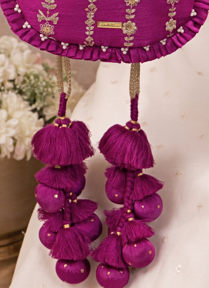 Amyra Purple Embroidered Silk Pleated PotliFabilicious Fashion