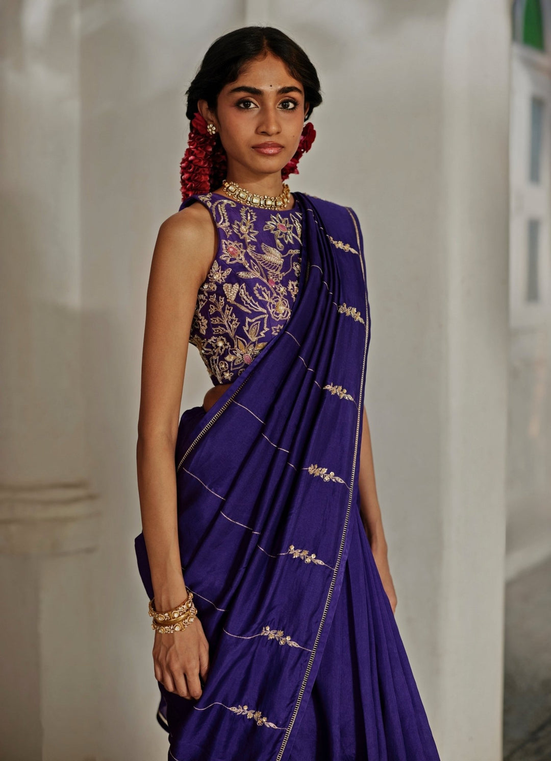 Purple Embroidered Silk Saree Set Paulmi and Harsh - Fabilicious Fashion