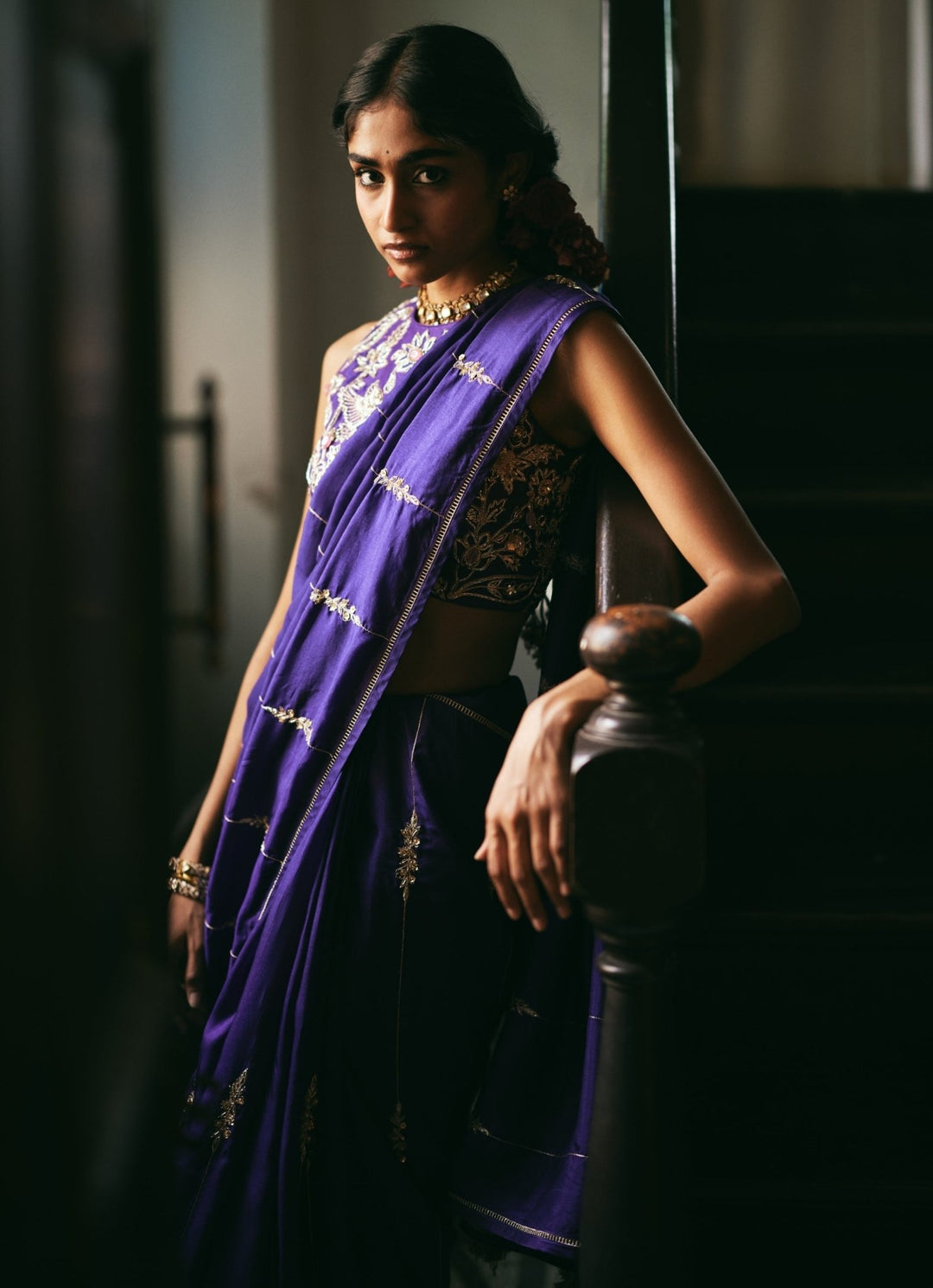 Purple Embroidered Silk Saree Set Paulmi and Harsh - Fabilicious Fashion