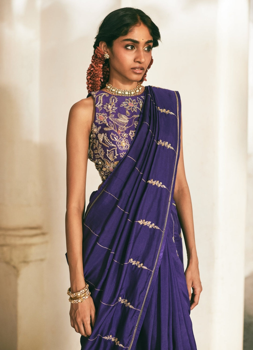 Purple Embroidered Silk Saree Set Paulmi and Harsh - Fabilicious Fashion