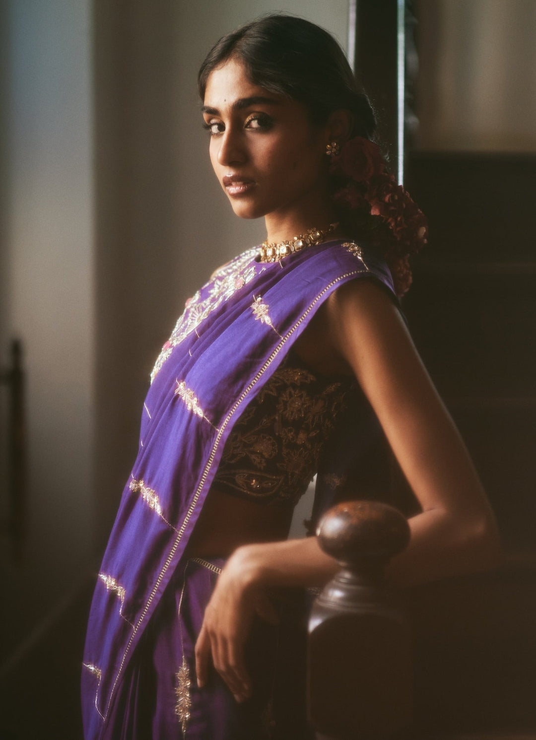 Purple Embroidered Silk Saree Set Paulmi and Harsh - Fabilicious Fashion