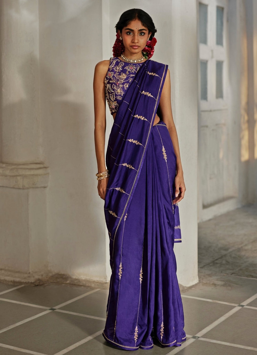 Purple Embroidered Silk Saree Set Paulmi and Harsh - Fabilicious Fashion