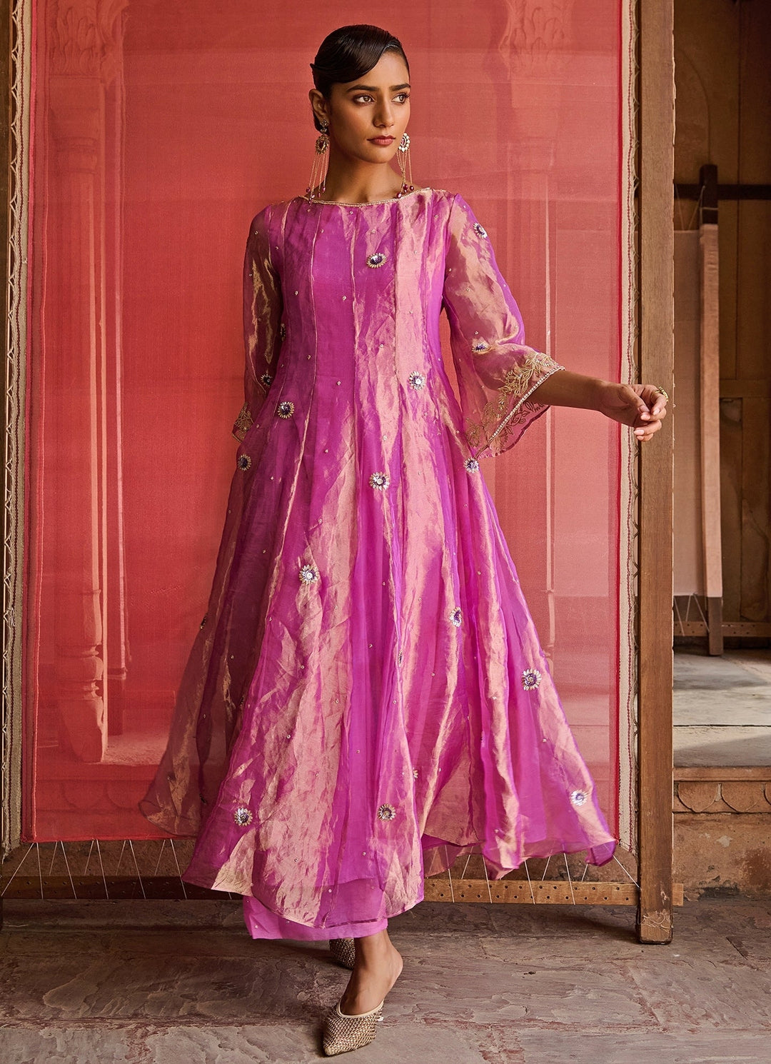 Purple Embroidered Silk Tissue Kurta Set Zoon Tribe - Fabilicious Fashion