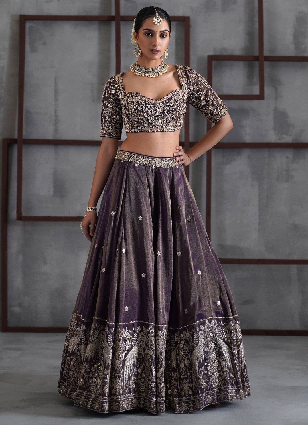 Purple Embroidered Tissue Lehenga Set Deepika Chadha - Fabilicious Fashion