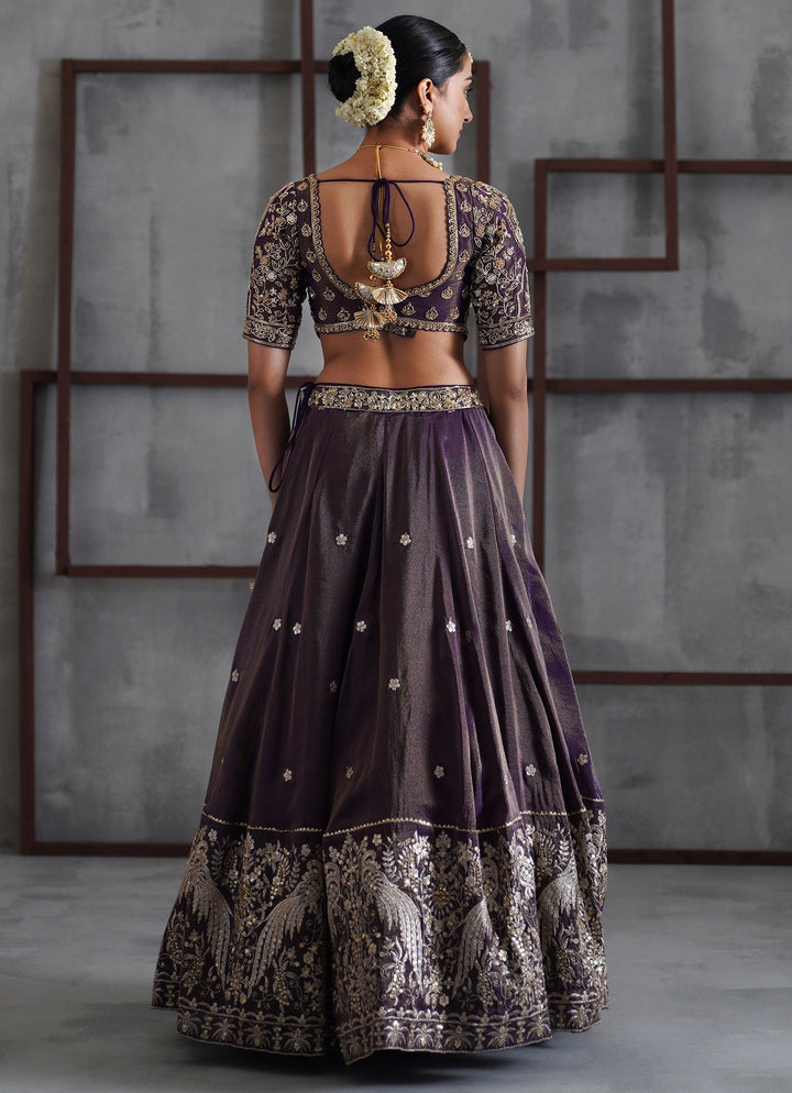 Purple Embroidered Tissue Lehenga Set Deepika Chadha - Fabilicious Fashion