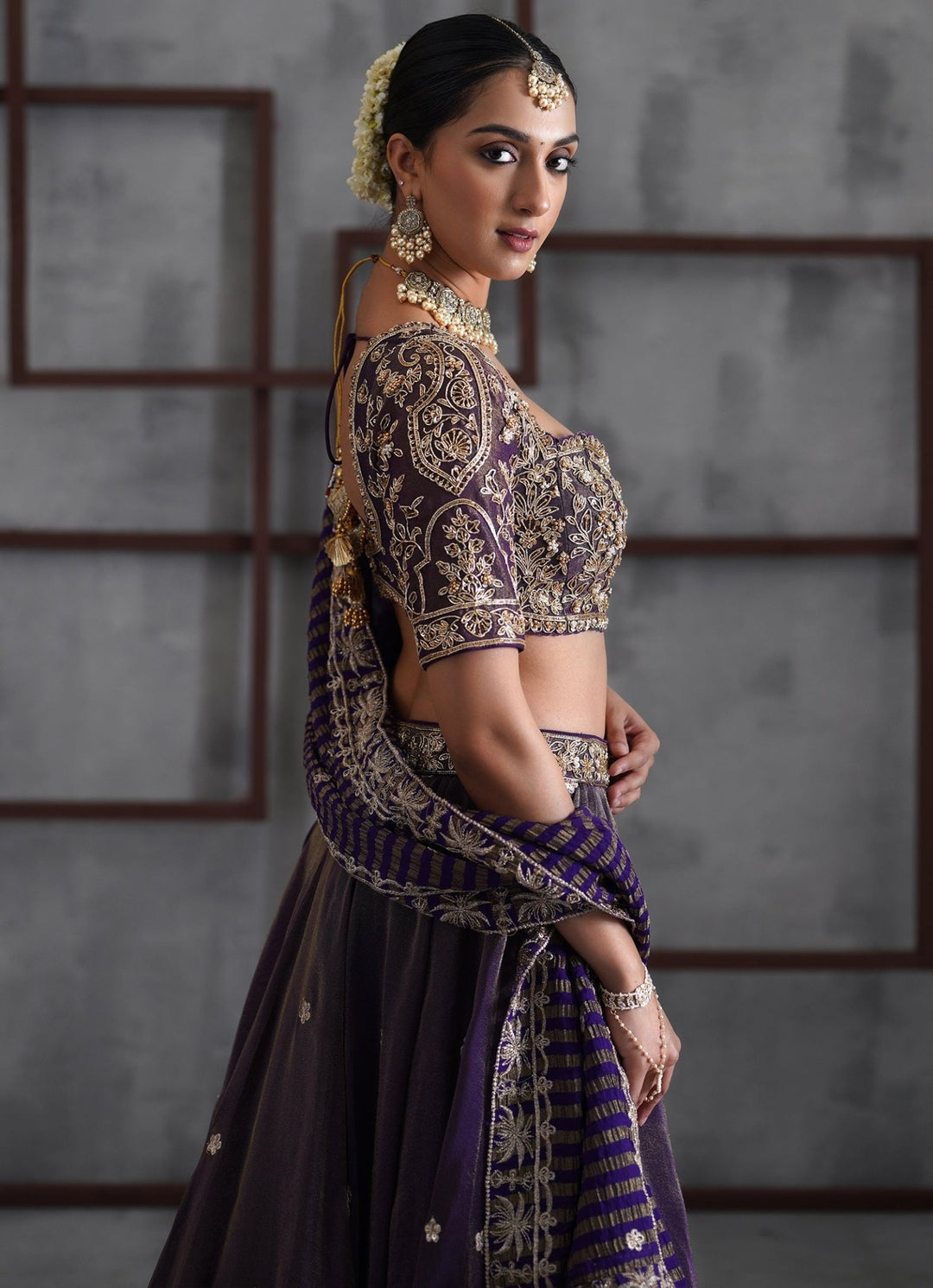 Purple Embroidered Tissue Lehenga Set Deepika Chadha - Fabilicious Fashion
