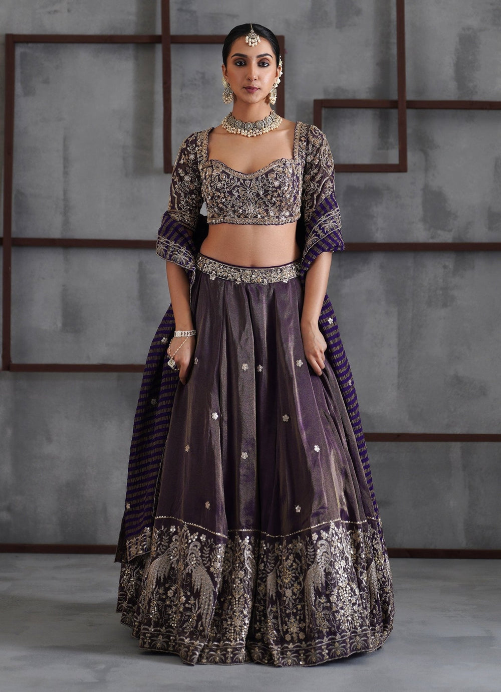 Purple Embroidered Tissue Lehenga Set Deepika Chadha - Fabilicious Fashion