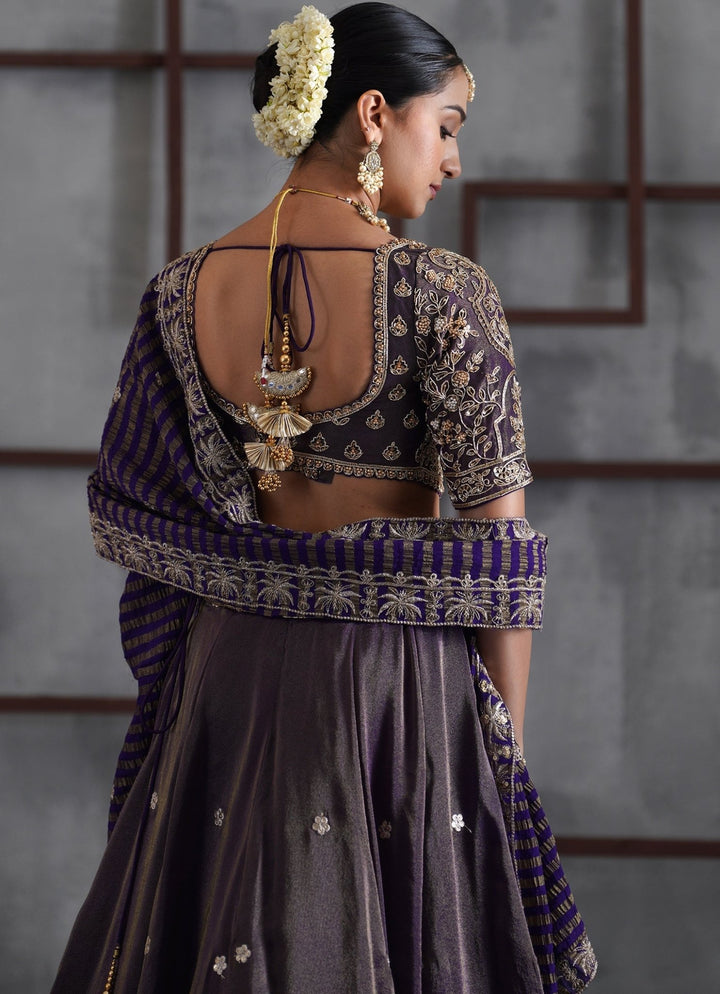 Purple Embroidered Tissue Lehenga Set Deepika Chadha - Fabilicious Fashion