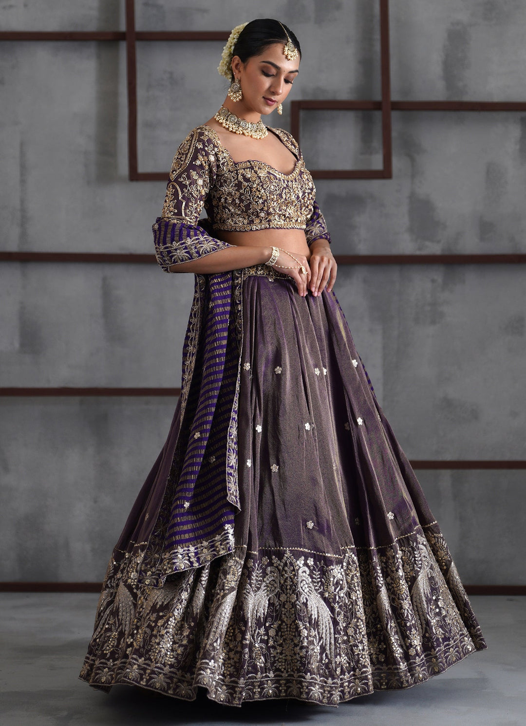 Purple Embroidered Tissue Lehenga Set Deepika Chadha - Fabilicious Fashion