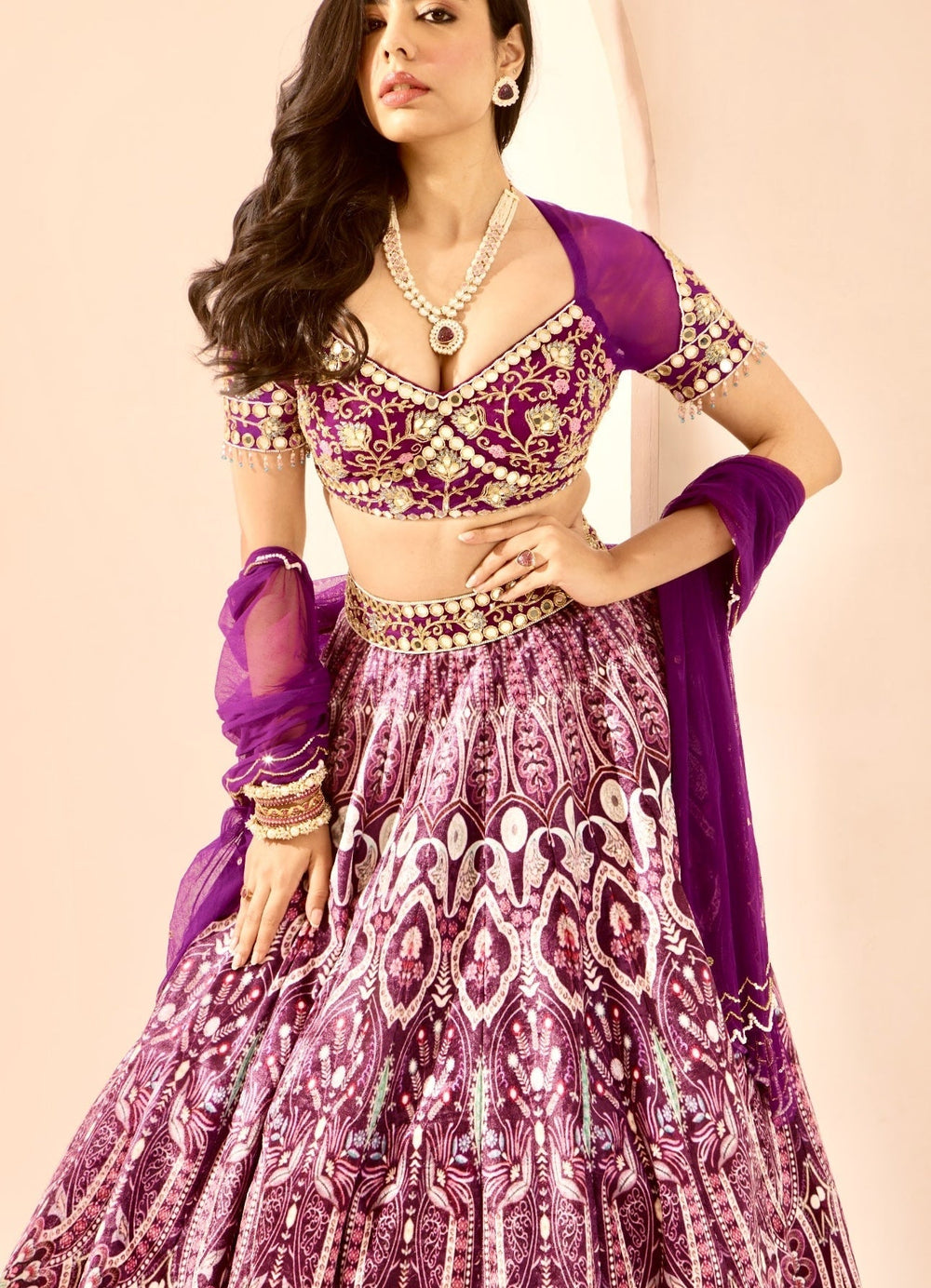 Purple Embroidered Velvet Lehenga Set - Ready to Ship Rashika Sharma - Fabilicious Fashion