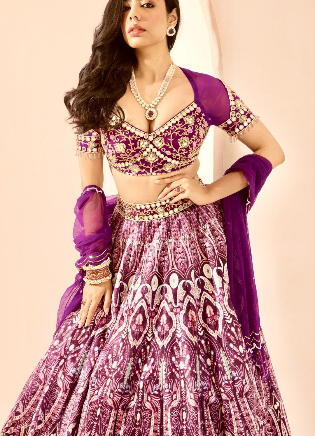 Purple Embroidered Velvet Lehenga Set - Ready to Ship Rashika Sharma - Fabilicious Fashion