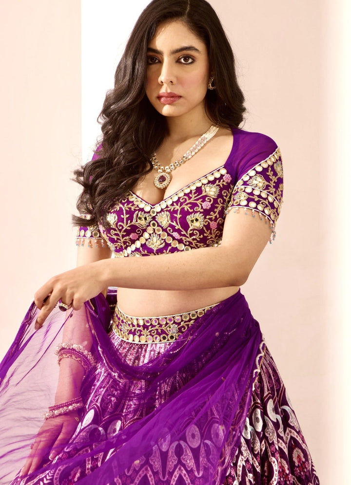 Purple Embroidered Velvet Lehenga Set Rashika Sharma - Fabilicious Fashion