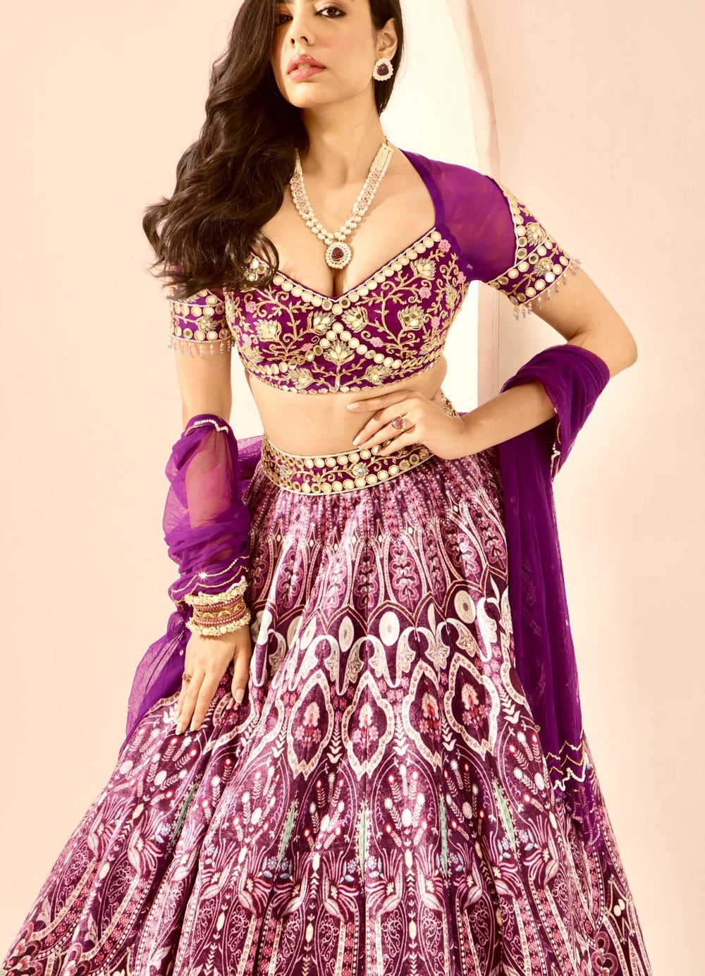 Purple Embroidered Velvet Lehenga Set Rashika Sharma - Fabilicious Fashion