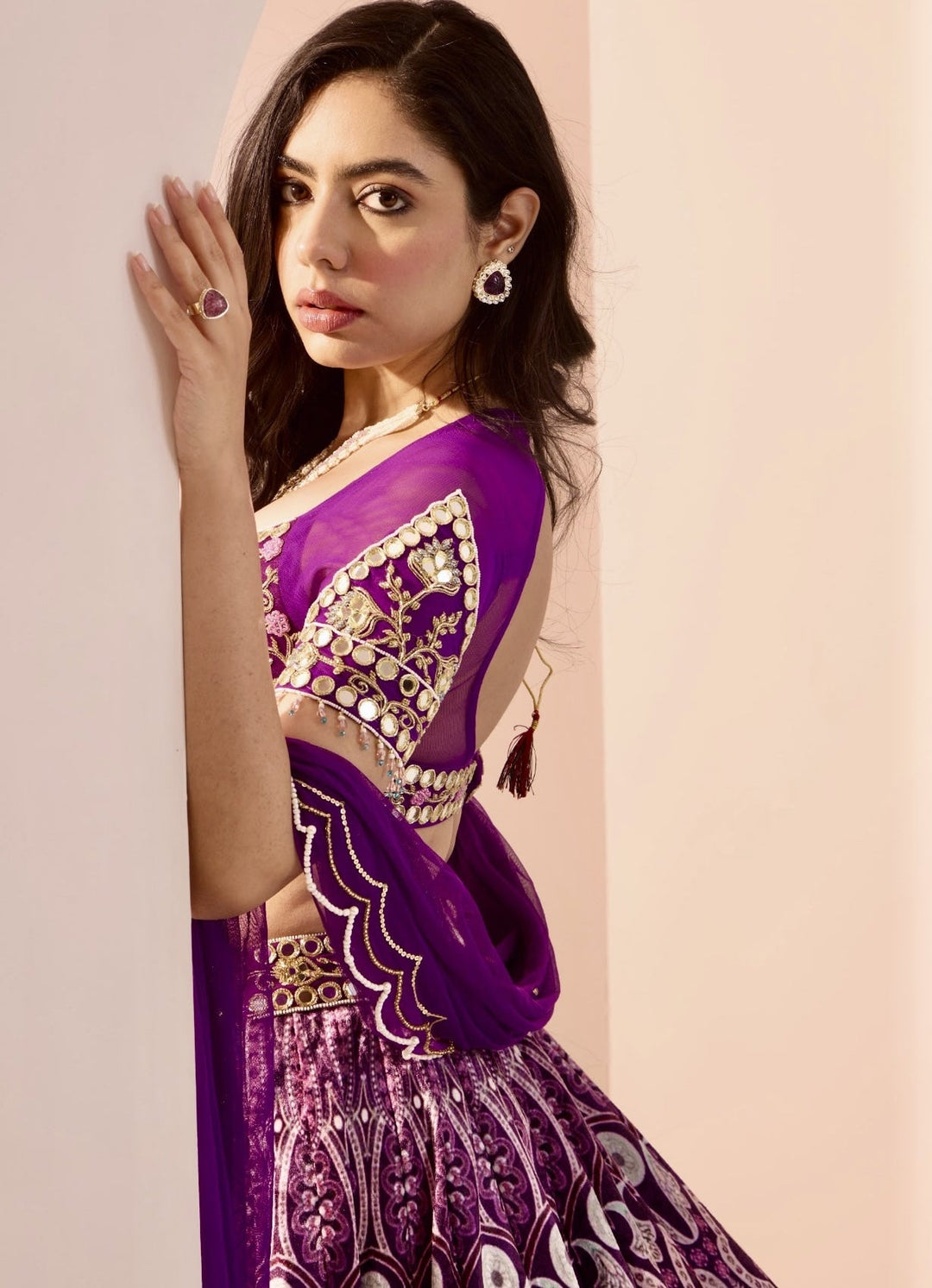 Purple Embroidered Velvet Lehenga Set Rashika Sharma - Fabilicious Fashion
