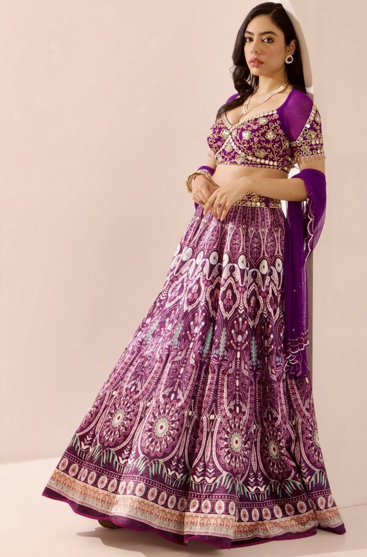 Purple Embroidered Velvet Lehenga Set Rashika Sharma - Fabilicious Fashion