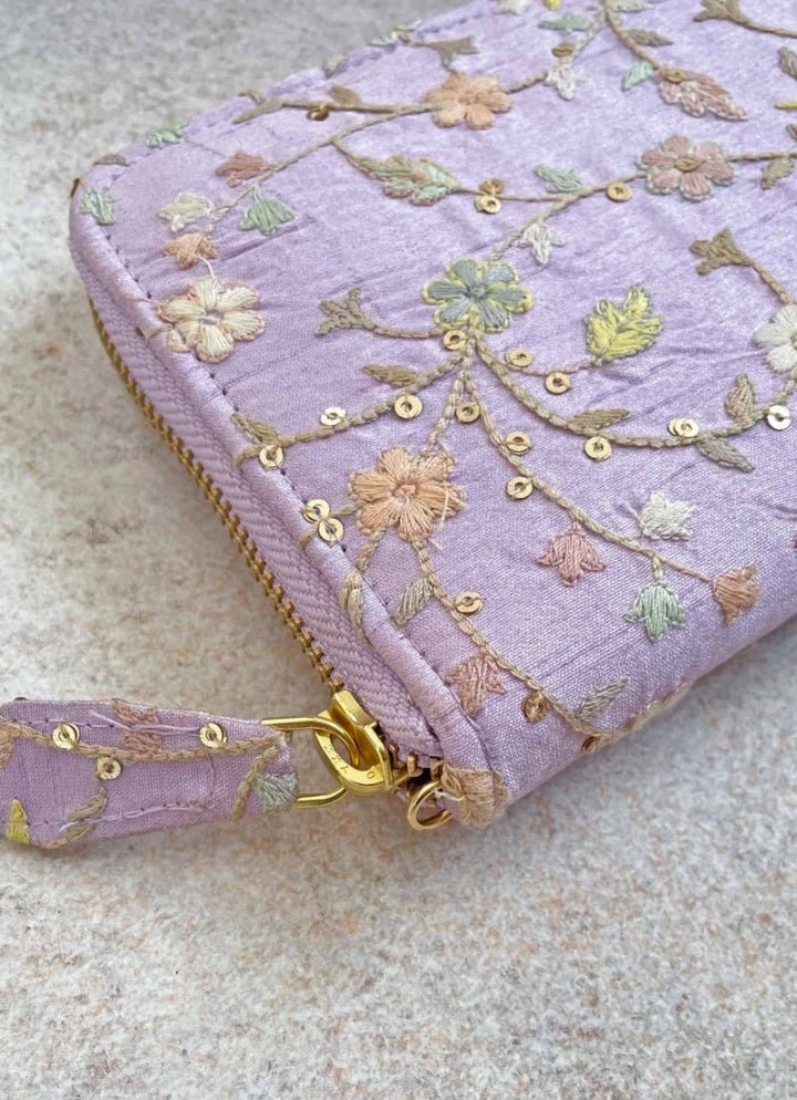 Purple Embroidered Zip Wallet AMYRA - Fabilicious Fashion