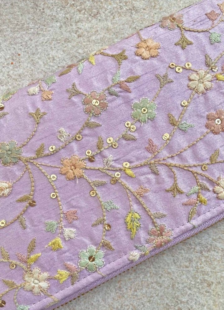 Purple Embroidered Zip Wallet AMYRA - Fabilicious Fashion