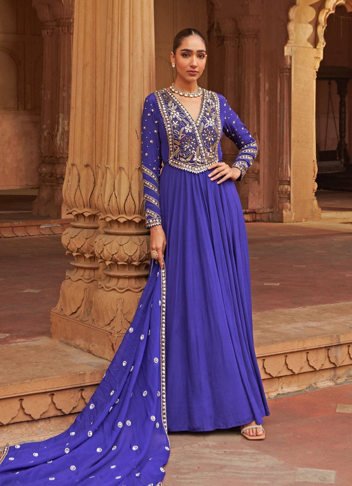 Purple Floral Sequin Embroidered Anarkali Nidhika Shekhar - Fabilicious Fashion