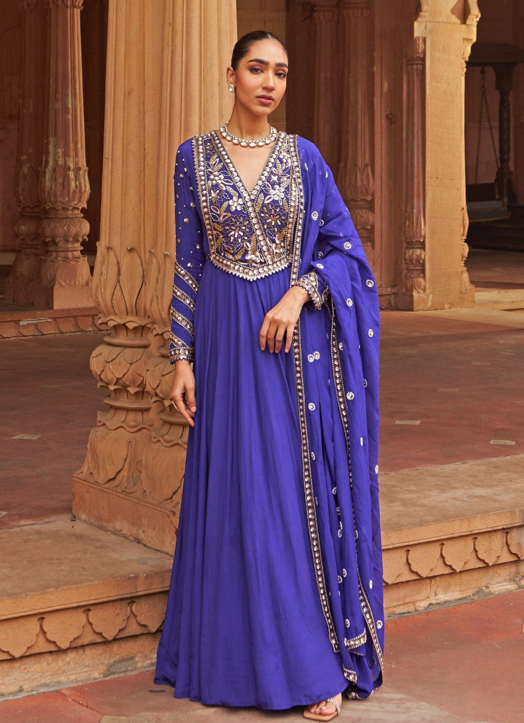 Purple Floral Sequin Embroidered Anarkali Nidhika Shekhar - Fabilicious Fashion