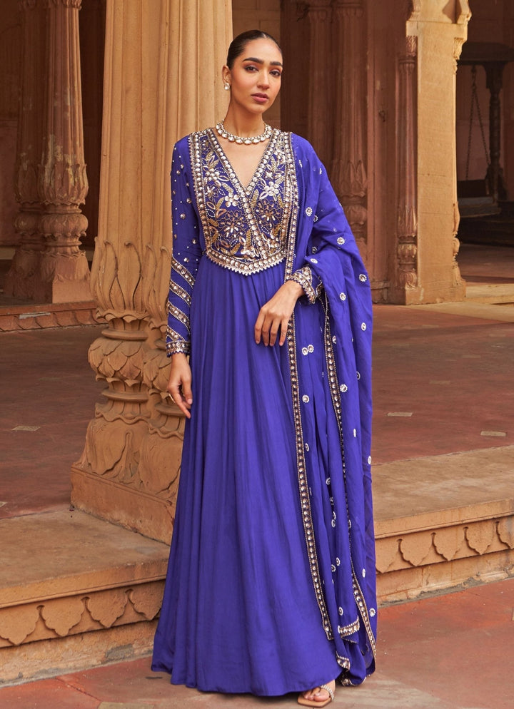 Purple Floral Sequin Embroidered Anarkali Nidhika Shekhar - Fabilicious Fashion